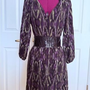 Purple Patterned Long Sleeve Women's Dress